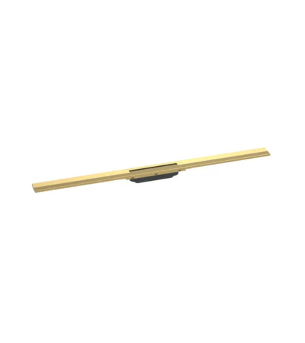Duschrinne in Polished Gold Optic mit gerader Form und mittlerem Abfluss. Produkt von Hansgrohe, geeignet für die Installation in Badezimmern.